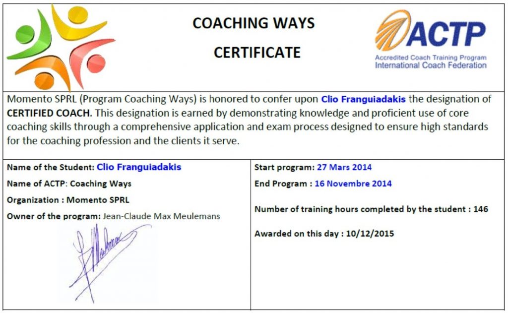 Clio Franguiadakis coach certifiee par Coaching Ways